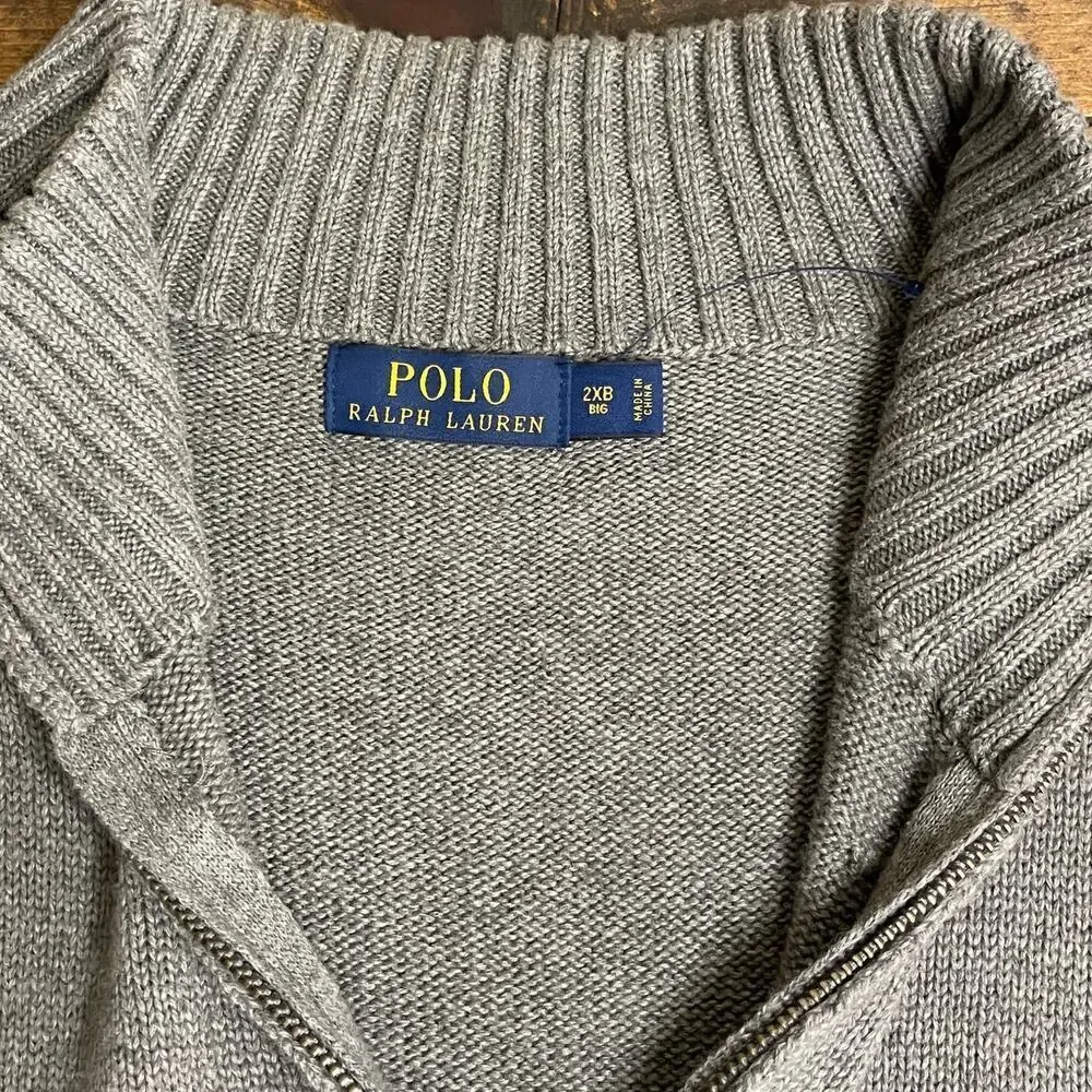Polo Ralph Lauren 1/4 Zip Pullover Sweater Gray Green Pony Cotton Men's 2X BIG